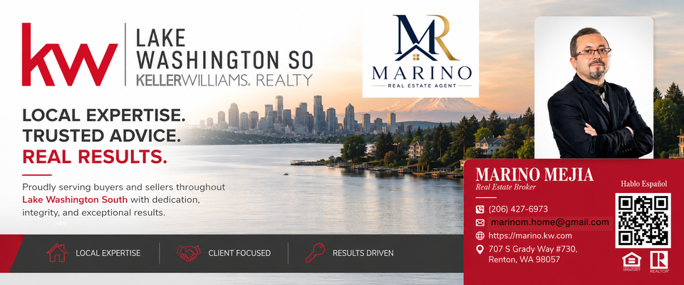 Marino Mejia Keller Williams Lake Washington South real estate broker brand card
